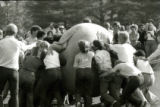 Playing push-ball on Central Campus for Homecoming, 1978