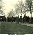 Military procession for Governor's Day, The University of Iowa, 1940s?
