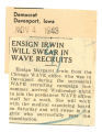 Ensign Irwin will swear in WAVE recruits