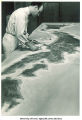 Professor Humbert Albrizio with his sculptured relief map of Japan for the navy pre-flight school, The University of Iowa, 1942-43