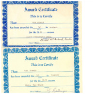 1961 AHS Award Certificates