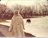 Elizabeth walking with Sadie in the Winter 