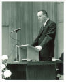 School board member speaking, The University of Iowa, 1950s?