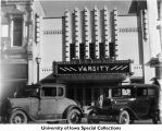 Cars parked in front of Varsity Theatre, Iowa City, Iowa, ca. 1930