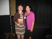 2012 Iowa Soil Conservation State Teacher Award Winner Nancy Carter and Des Momes, County SWCD Chairperson Maureen Hutchcroft 