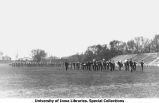 Band practicing on Iowa Field, The University of Iowa, 1914