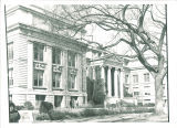 Students walking past Macbride Hall, the University of Iowa, 1950s?