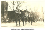 Soldiers marching in Mecca Day parade, The University of Iowa, 1918