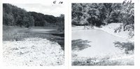 Debris at inlet after flooding on Dr. Irwin flood control dam, 1968