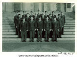 Cadets of the 4th Platoon on steps of the Old Capitol, The University of Iowa, ca. 1943
