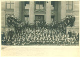 Group of men on steps of Macbride Hall, The University of Iowa, 1910s