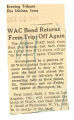 WAC band returns from trip; off again