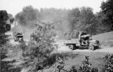 Liberty trucks in a train across the country, 1918