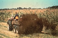Farmer spreads manure in a field in Cherokee County, Iowa.