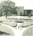 Landscaped courtyard of Quadrangle Hall, the University of Iowa, 1930s?