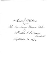 Annual Address before the Des Moines Women's Club by Martha C. Callanan, President, September, 28, 1887