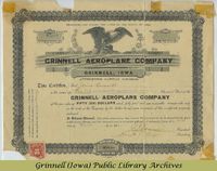 Grinnell Aeroplane Company stock certificate 