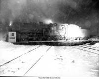 Chicago and Northwestern Railroad engine in snowstorm