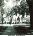 Pentacrest with Homecoming corn monument in background, The University of Iowa, 1947