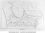 Map of Iowa marked with x on the locations of Kansan gumbotil exposures, Iowa, late 1890s or early 1900s