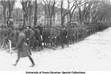Cadets marching south on Clinton Street and turning west onto Washington Street, The University of Iowa, 1918