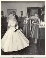 Frindy, Betsy and Vidie Burden in dining room on Frindy's wedding day