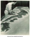 Prof. Humbert Albrizio with his sculpted relief map for Navy Pre-Flight School, The University of Iowa, 1942-43