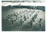 Scottish Highlanders standing in formation, The University of Iowa, 1938