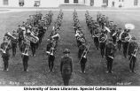 ROTC band in formation on Pentacrest, The University of Iowa, 1920