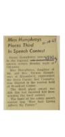 1967 - Miss Humphreys Places Third in Speech Contest