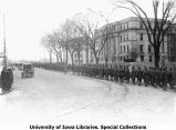 Closing parade from rear, marching west on Washington Street, The University of Iowa, 1918