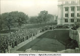 Crowd gathered for convocation at west side of Old Capitol, The University of Iowa, 1930s