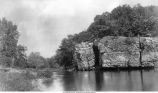 Undercutting of Gower limestone on Wapsipinicon River,  Massillon, Iowa, late 1890s or early 1900s