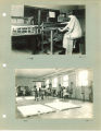 Child working at a loom and children exercising in a physical therapy room at the Children's Hospital, The University of Iowa, between 1924 and 1925