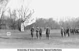 Inspection of flag bearers on Iowa Field, The University of Iowa, April 4, 1918