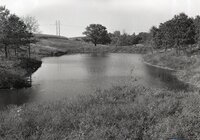 1963 - Pond surrounded by trees and water