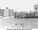 Governor's Day ceremony, VIPs standing next to Armory, The University of Iowa, 1931