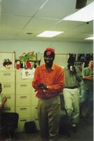2000  JB displaying his new Wisconsin gear at his going away party in May of 2000. 