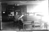 Professor Bolton in lecture room in Liberal Arts Building, The University of Iowa, 1900s