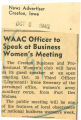 WAAC officer to speak at business women's meeting