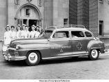 Nurses with ambulance, The University of Iowa, 1948