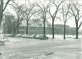Parking lot of Old Armory, The University of Iowa, 1940s