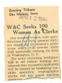 WAC seeks 100 women as clerks