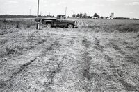 1970's Man stands in field by truck