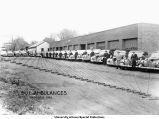 Ambulance fleet and drivers, The University of Iowa, October 21, 1945
