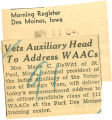 Vets auxiliary head to address WAACs