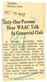 Sixty-one persons hear WAAC talk at commercial club