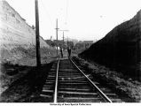Interurban road cut, tracks, Iowa City, Iowa, 1920s