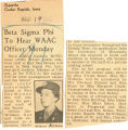 Beta Sigma Phi to hear WAAC officer Monday