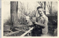 Denise, the dog in toy carriage with horse in front pushed by Frindy Burden